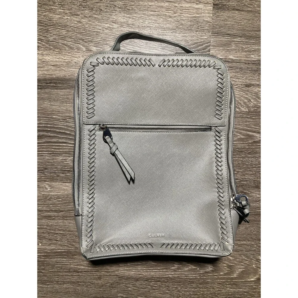 CALPAK Kaya Faux Leather Laptop Backpack Cool Gray